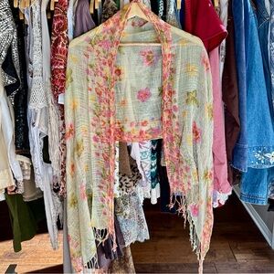 Boho Floral Fringe Shawl / Lightweight Scarf